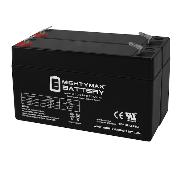 Mighty Max Battery 6V 1.3Ah Replacement for Portalac PE6V1.2F1 UPS Battery - 2 Pack ML1.3-6MP24775162